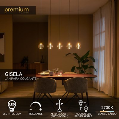 Lucide GISELA - Lámpara colgante - LED Regul. - 5x4W 2700K - Con módulo LED reemplazable - Ámbar - Premium